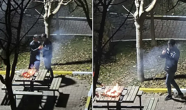 Urfa’da parktaki bankı ateşe verip kaçtılar!