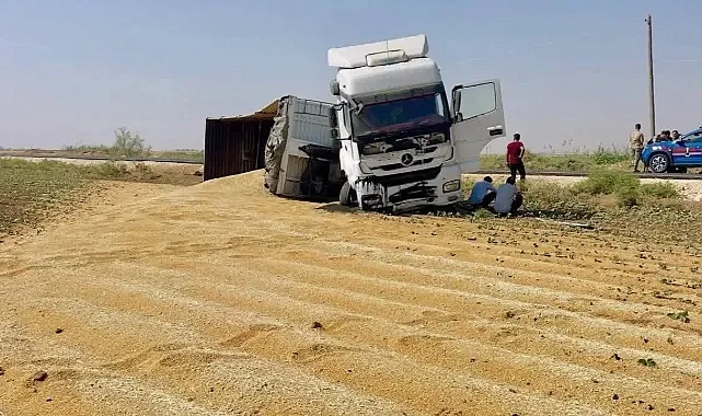 Eyyübiye’de buğday yüklü tır devrildi!