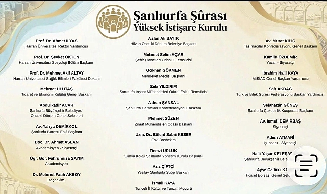 Şanlıurfa Şûrâsı Yüksek İstişare Kurulu Oluşturuldu
