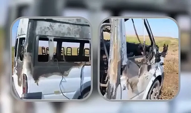 Ceylanpınar’da park halindeki minibüs küle döndü!