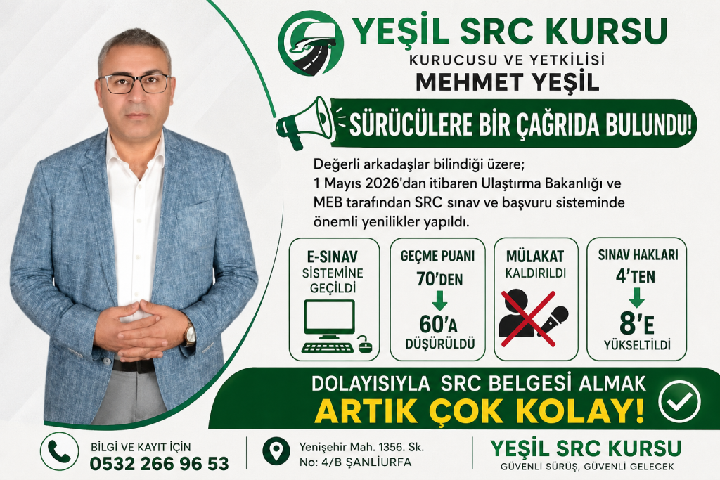 Yeşil Src Kursu Kurucusu ve Yetkilisi Mehmet Yeşil yaptığı duyuruda Sürücülere bir çağrıda bulundu.